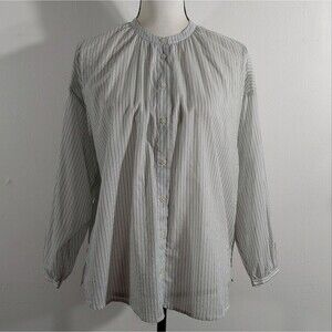 Re-Imagined by J.crew Blue White Vertical Stripe High Neck Button Down Shirt